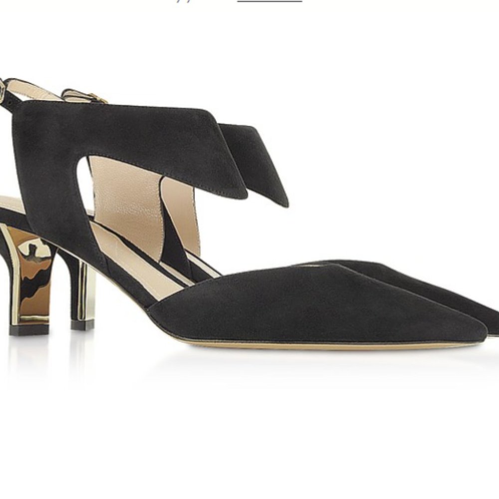 NICHOLAS KIRKWOOD Black Suede 60mm Leeloo Sling Pumps